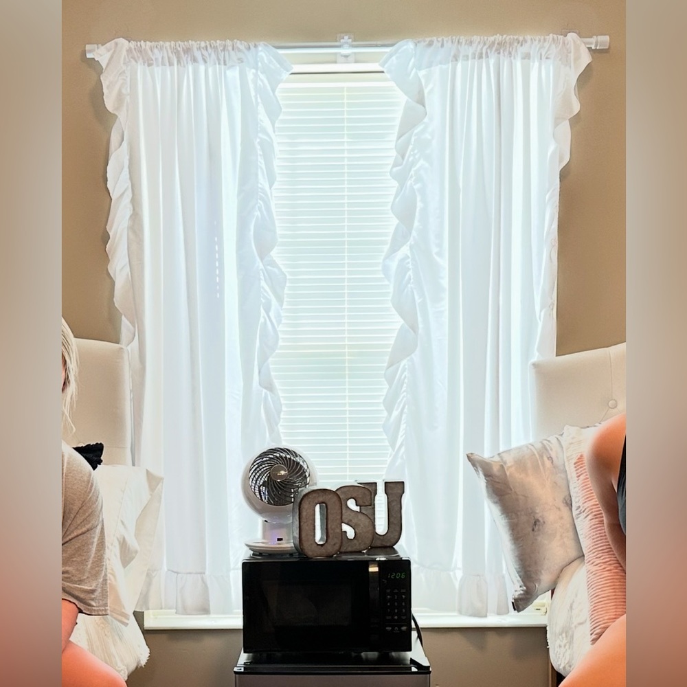 chic white ruffled short window 54” x 63” curtain set of 2 - lush decor!